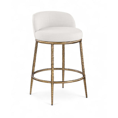 Ferro Cream Linen Textured Performance Fabric Upholstered Counter Stool
