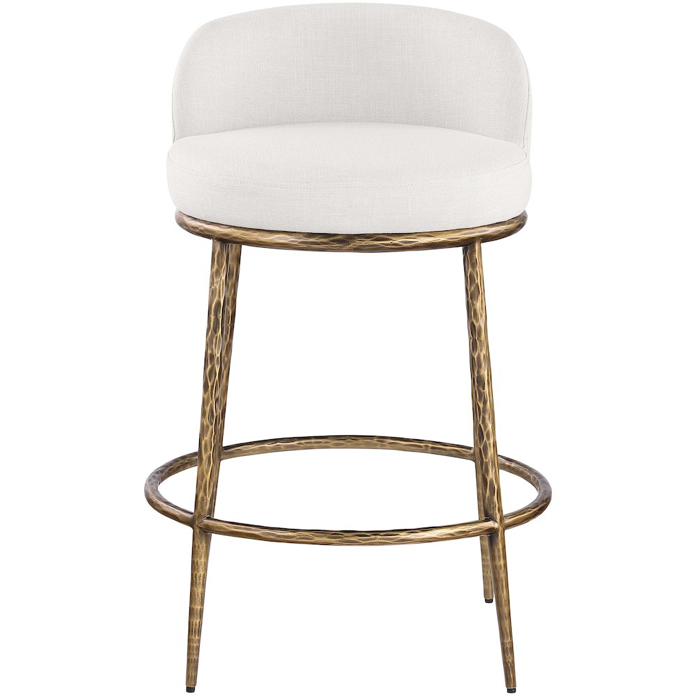 Ferro Cream Linen Textured Performance Fabric Upholstered Counter Stool