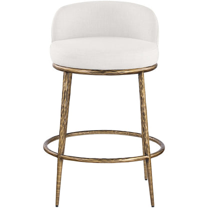 Ferro Cream Linen Textured Performance Fabric Upholstered Counter Stool