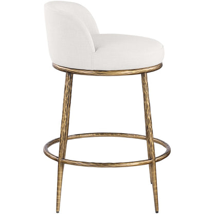 Ferro Cream Linen Textured Performance Fabric Upholstered Counter Stool