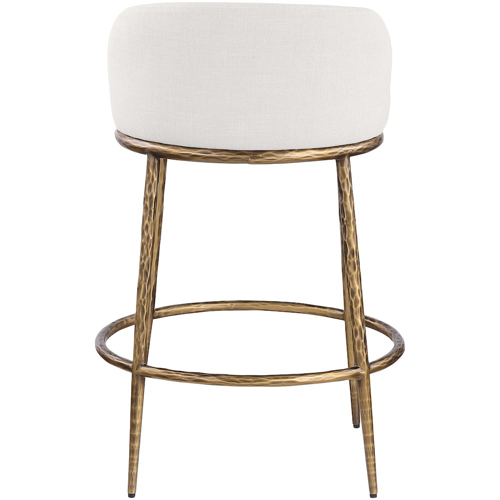 Ferro Cream Linen Textured Performance Fabric Upholstered Counter Stool