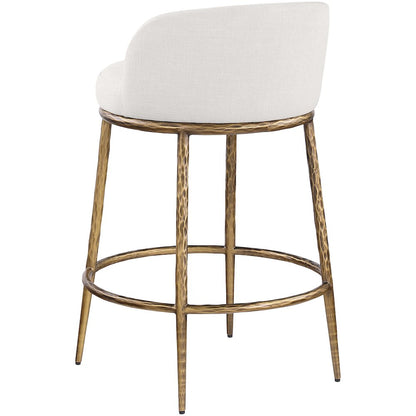 Ferro Cream Linen Textured Performance Fabric Upholstered Counter Stool