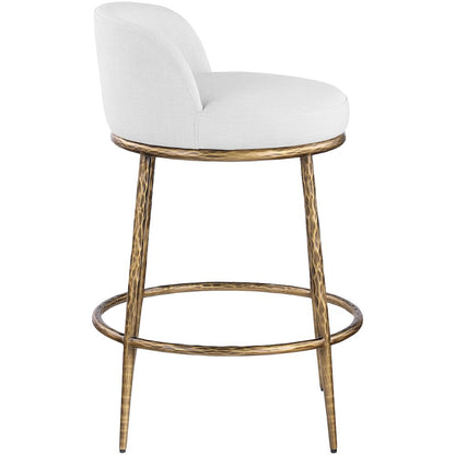 Ferro White Linen Textured Performance Fabric Upholstered Counter Stool