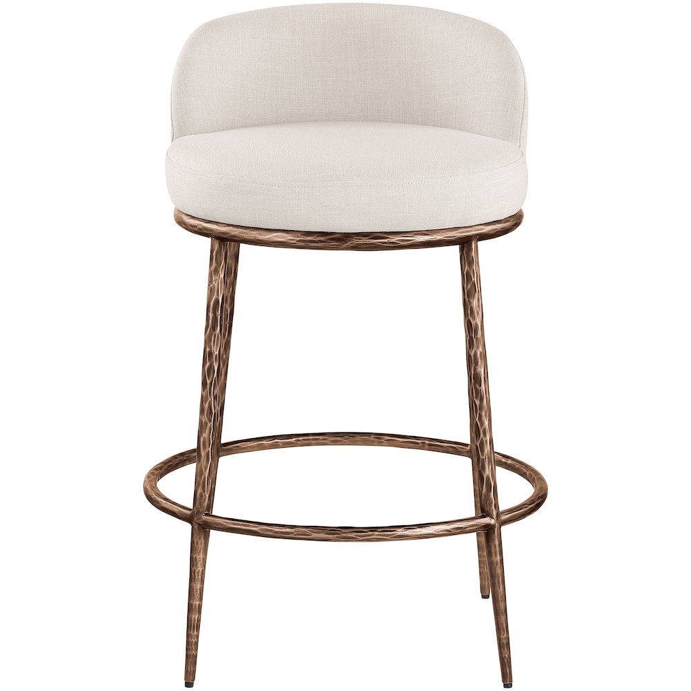 Ferro Beige Linen Textured Performance Fabric Upholstered Counter Stool