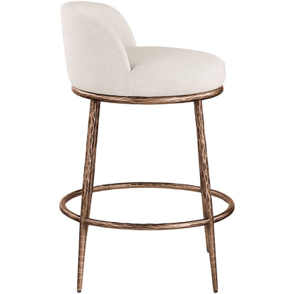 Ferro Beige Linen Textured Performance Fabric Upholstered Counter Stool