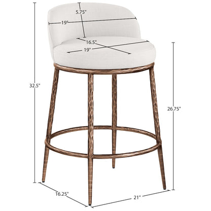Ferro Cream Linen Textured Performance Fabric Upholstered Counter Stool