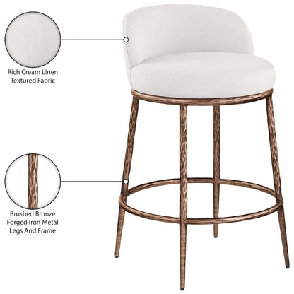 Ferro Cream Linen Textured Performance Fabric Upholstered Counter Stool