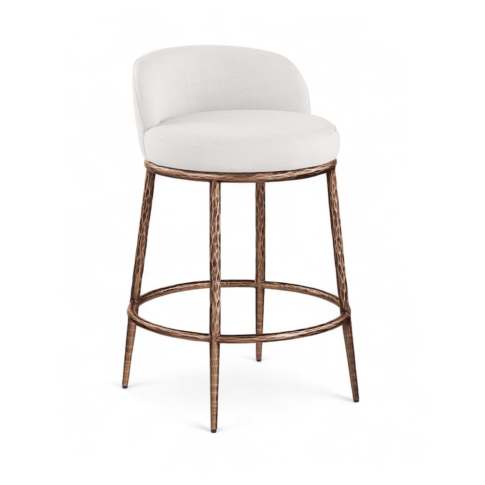 Ferro Cream Linen Textured Performance Fabric Upholstered Counter Stool