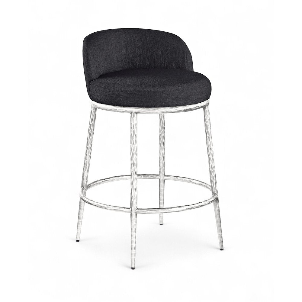 Ferro Black Linen Textured Performance Fabric Upholstered Counter Stool