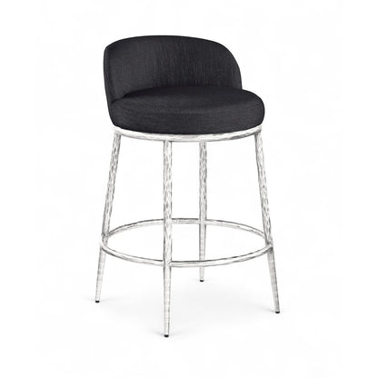 Ferro Black Linen Textured Performance Fabric Upholstered Counter Stool