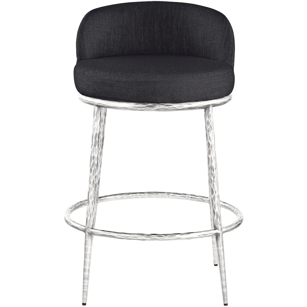 Ferro Black Linen Textured Performance Fabric Upholstered Counter Stool