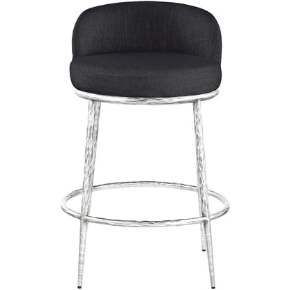 Ferro Black Linen Textured Performance Fabric Upholstered Counter Stool