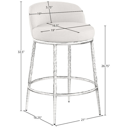 Ferro Cream Linen Textured Performance Fabric Upholstered Counter Stool