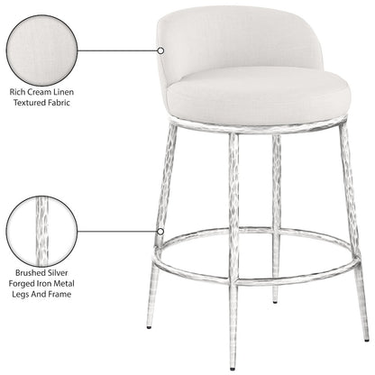 Ferro Cream Linen Textured Performance Fabric Upholstered Counter Stool