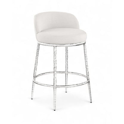 Ferro Cream Linen Textured Performance Fabric Upholstered Counter Stool