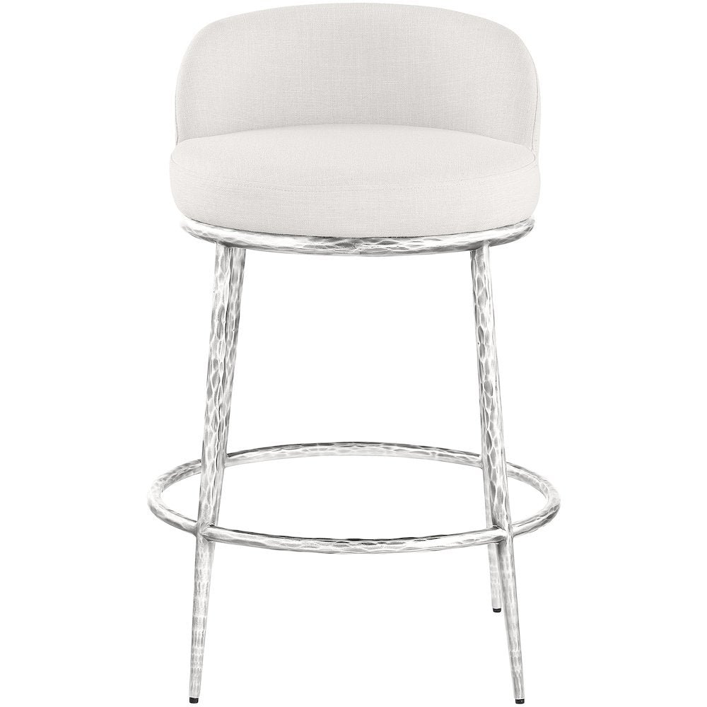 Ferro Cream Linen Textured Performance Fabric Upholstered Counter Stool