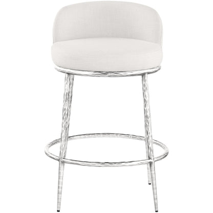 Ferro Cream Linen Textured Performance Fabric Upholstered Counter Stool
