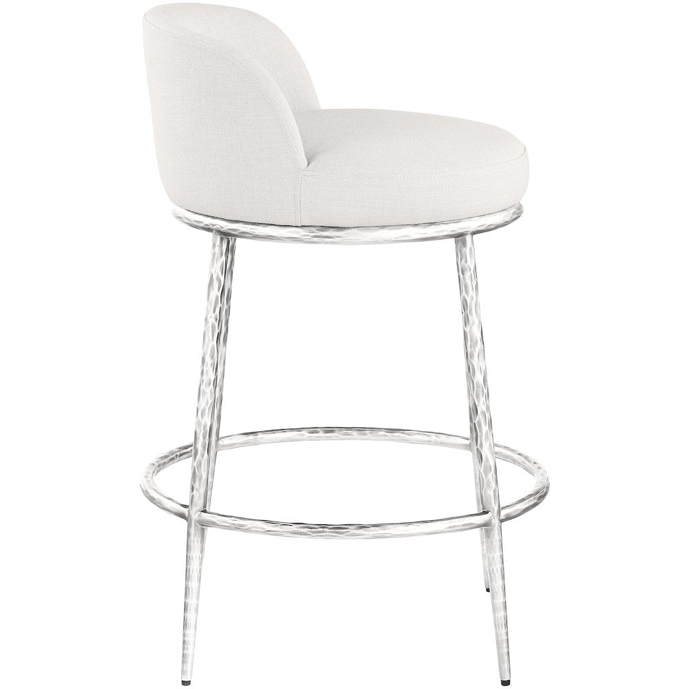 Ferro Cream Linen Textured Performance Fabric Upholstered Counter Stool