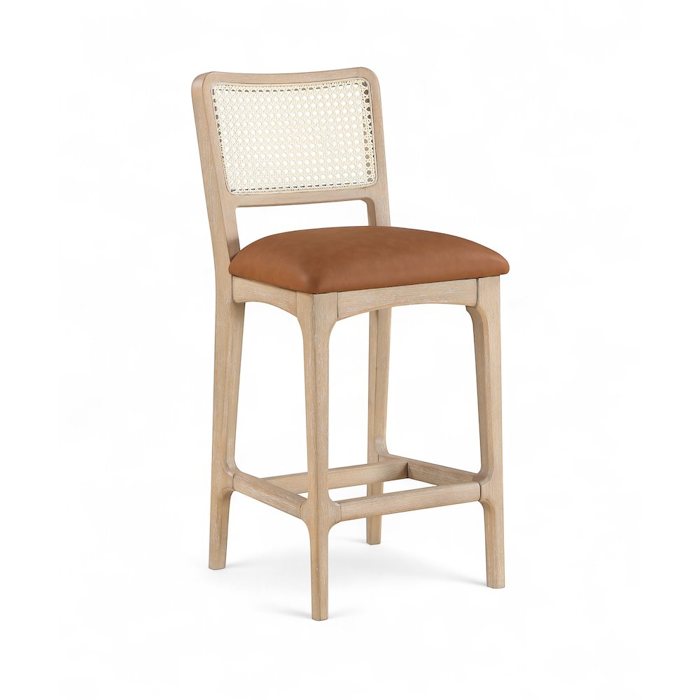 Atrium Cognac Vegan Leather Upholstered Counter Stool, Set of 2