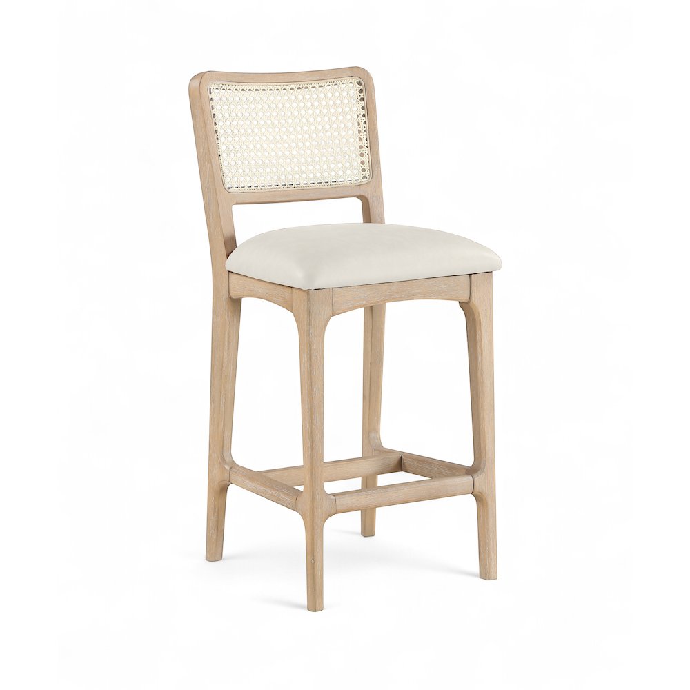 Atrium Cream Vegan Leather Upholstered Counter Stool, Set of 2