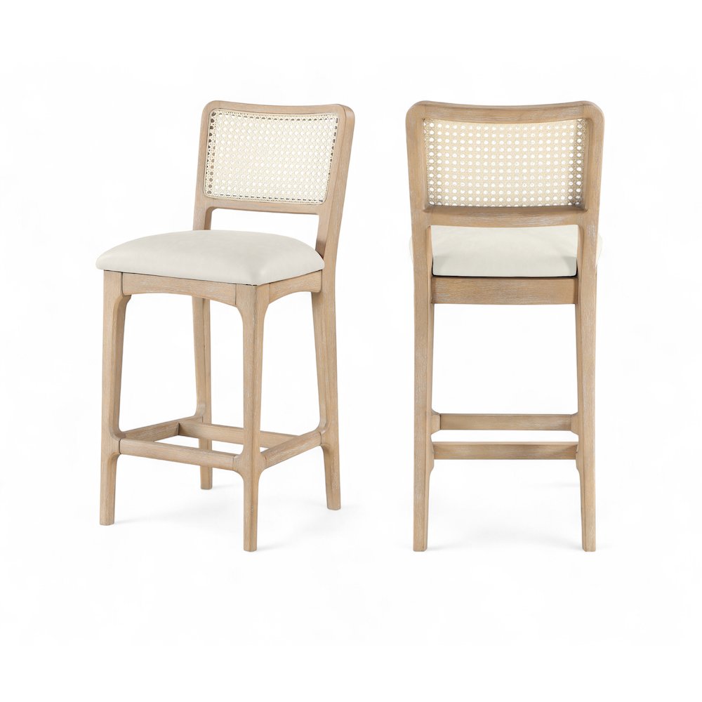 Atrium Cream Vegan Leather Upholstered Counter Stool, Set of 2
