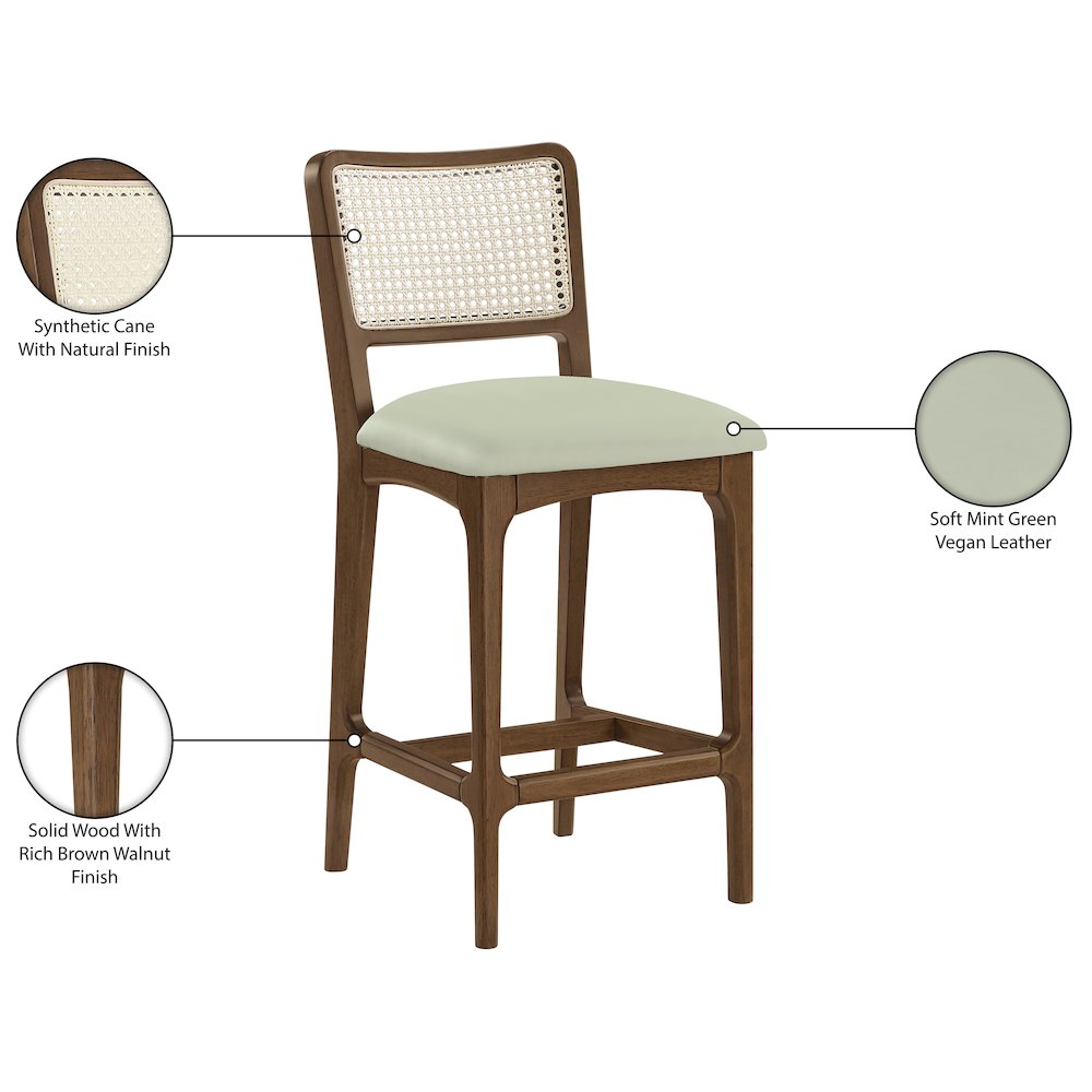 Atrium Mint Vegan Leather Upholstered Counter Stool, Set of 2