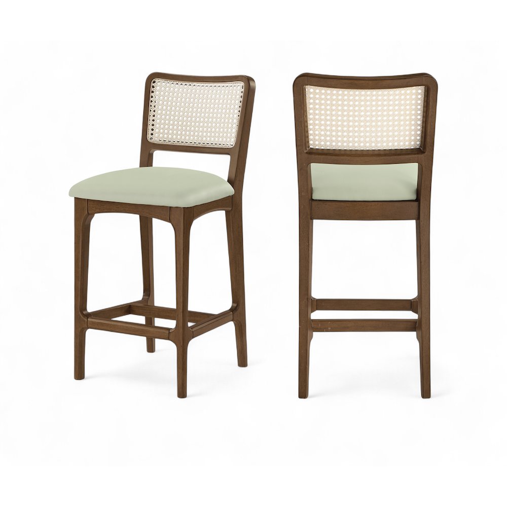Atrium Mint Vegan Leather Upholstered Counter Stool, Set of 2