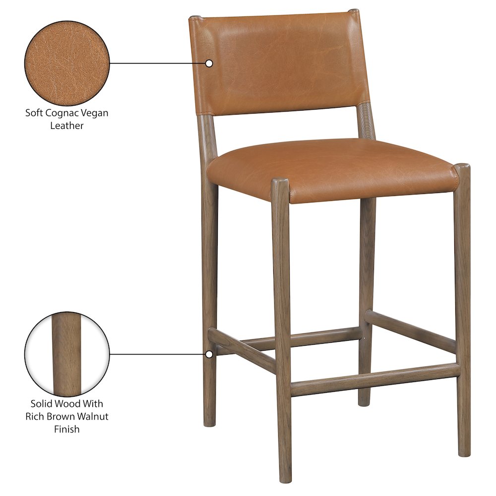 Andie Cognac Vegan Leather Upholstered Counter Stool