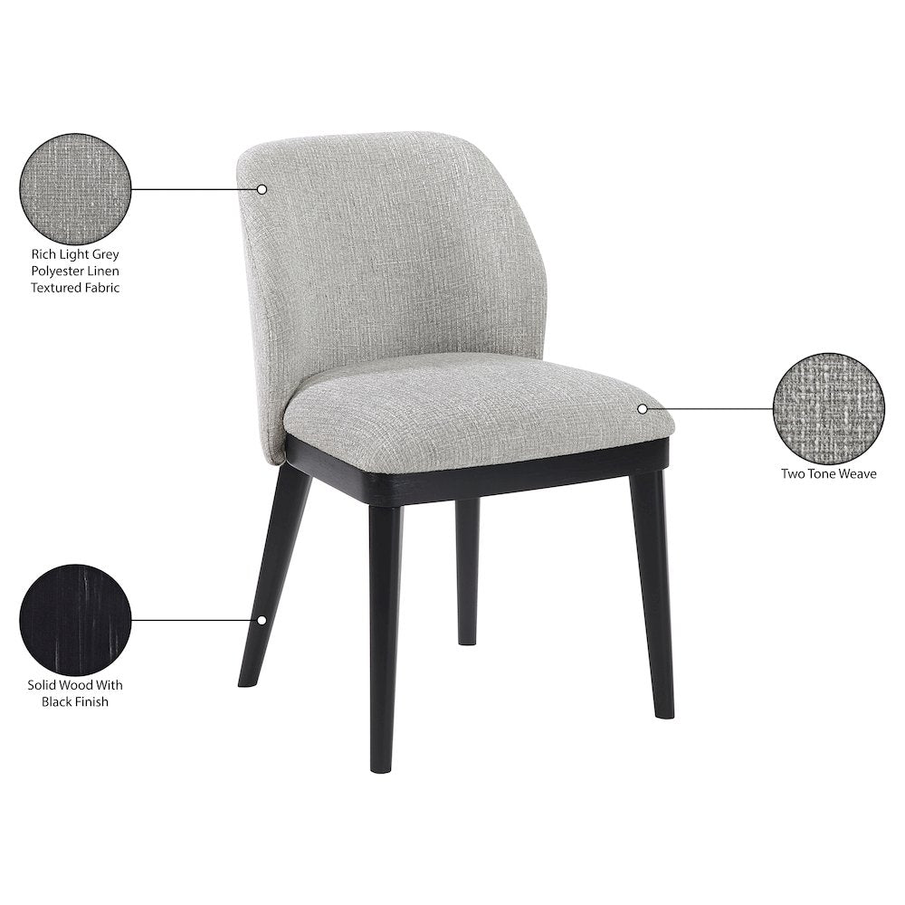Valeo Grey Linen Textured Fabric Upholstered Dining Chair, Set of 2