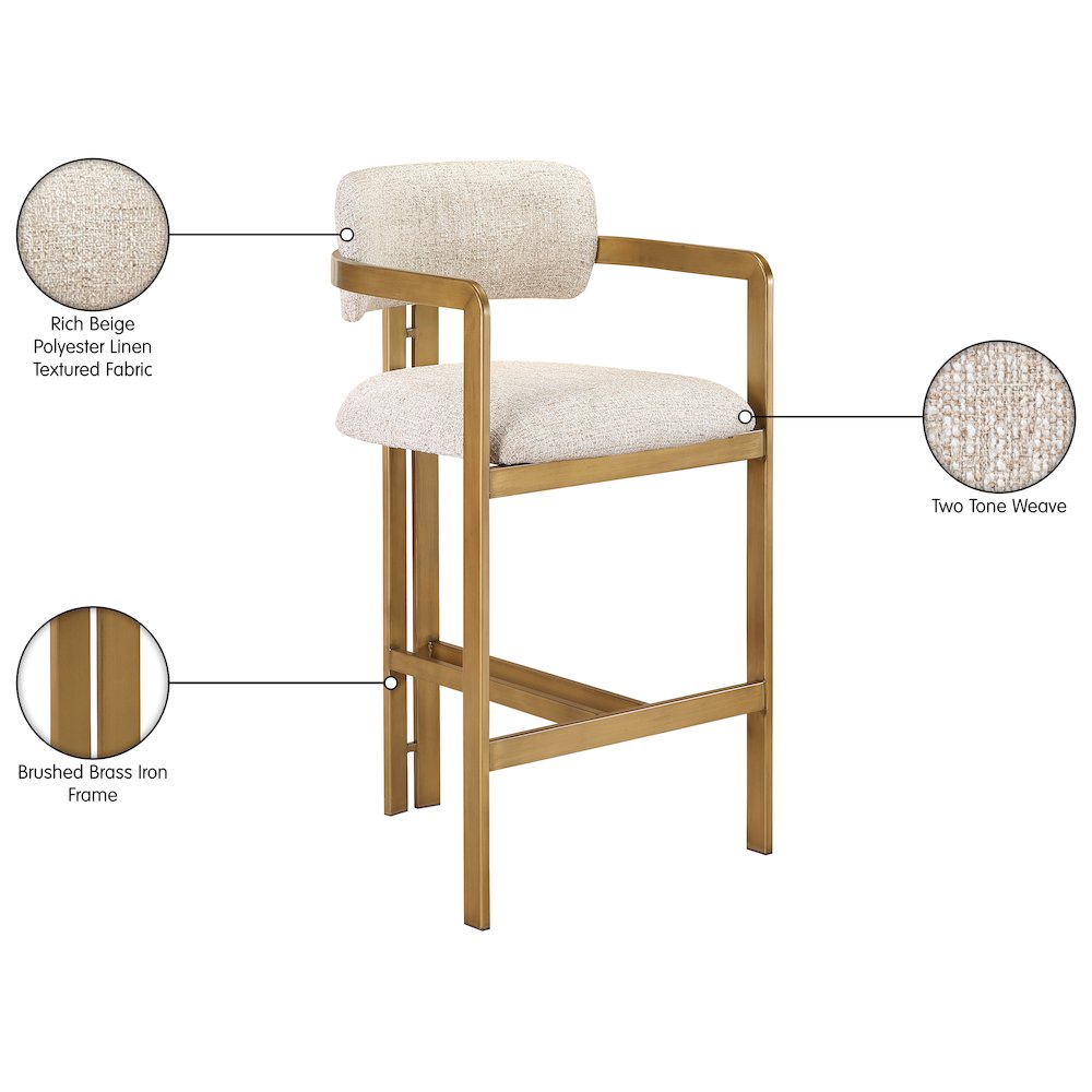 Aurum Beige Linen Textured Fabric Upholstered Counter Stool