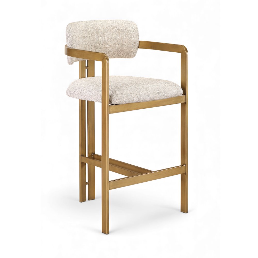 Aurum Beige Linen Textured Fabric Upholstered Counter Stool