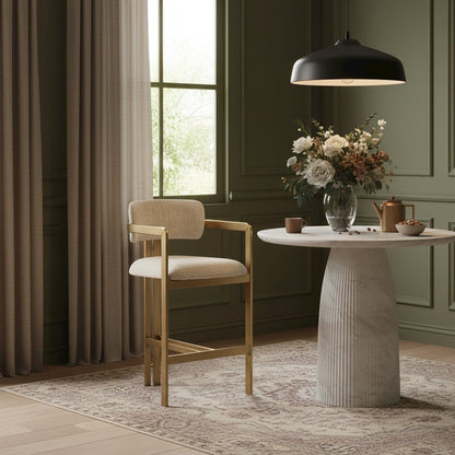 Aurum Beige Linen Textured Fabric Upholstered Counter Stool
