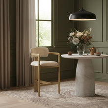 Aurum Beige Linen Textured Fabric Upholstered Counter Stool