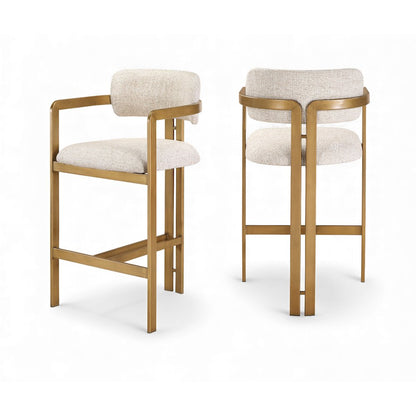 Aurum Beige Linen Textured Fabric Upholstered Counter Stool
