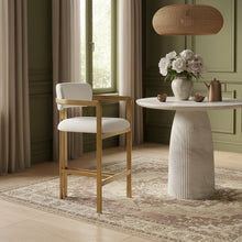 Aurum Cream Linen Textured Fabric Upholstered Counter Stool