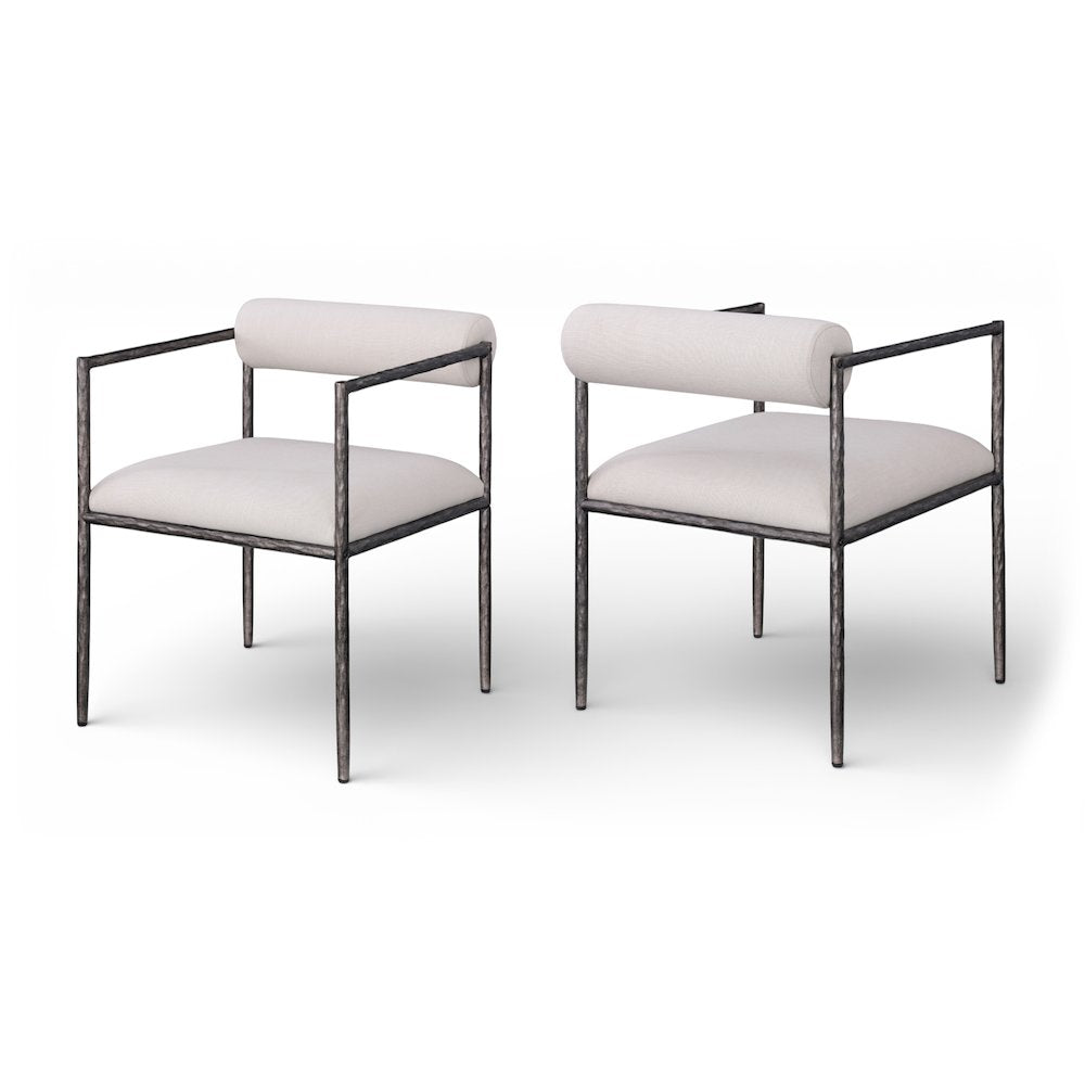 Axis Beige Linen Textured Fabric Upholstered Dining Chair, Set of 2