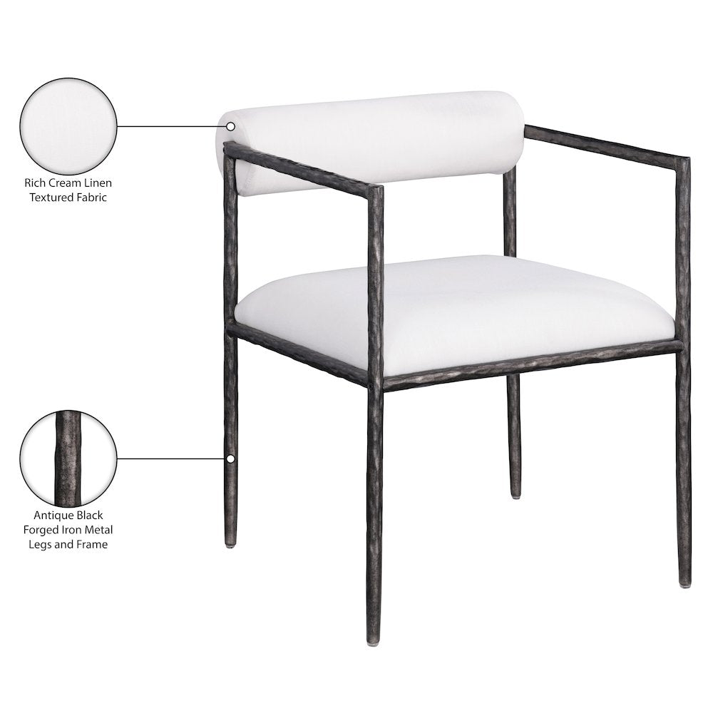 Axis Cream Linen Textured Fabric Upholstered Dining Chair, Set of 2