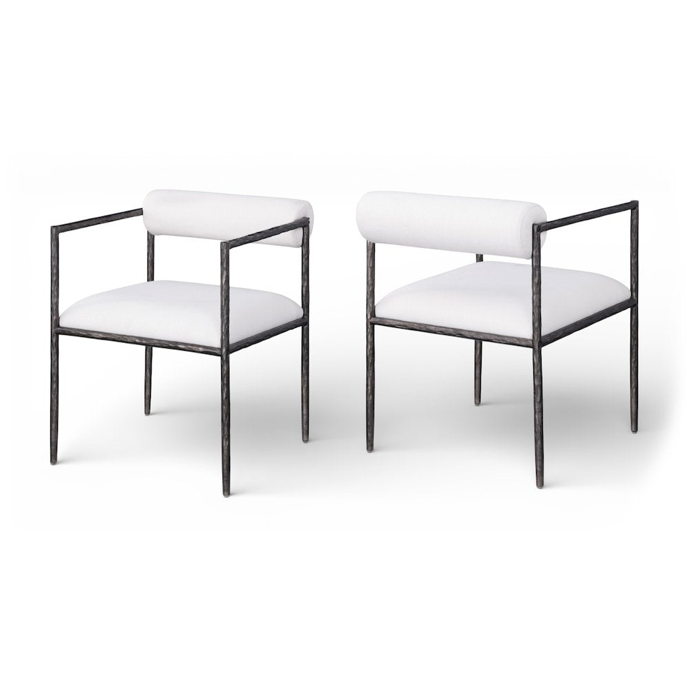 Axis Cream Linen Textured Fabric Upholstered Dining Chair, Set of 2