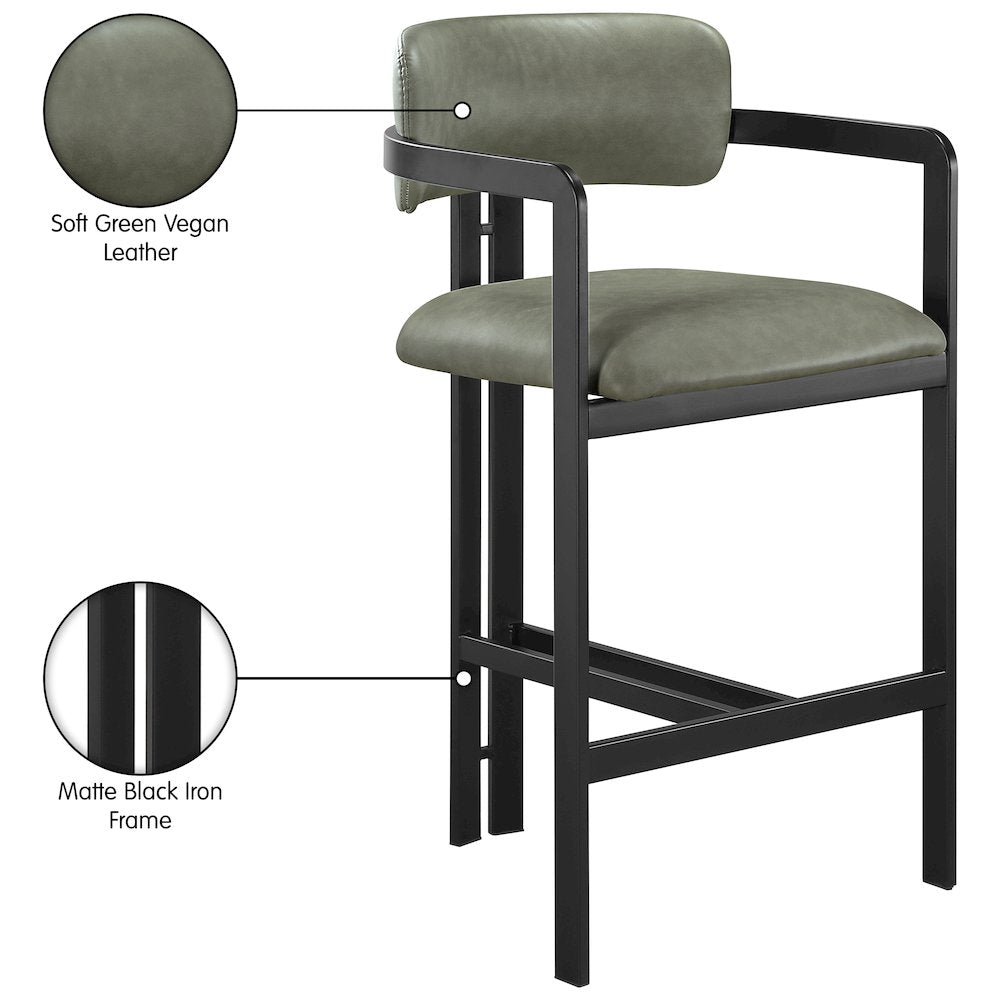 Aurum Green Vegan Leather Upholstered Counter Stool