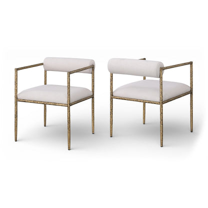 Axis Beige Linen Textured Fabric Upholstered Dining Chair, Set of 2