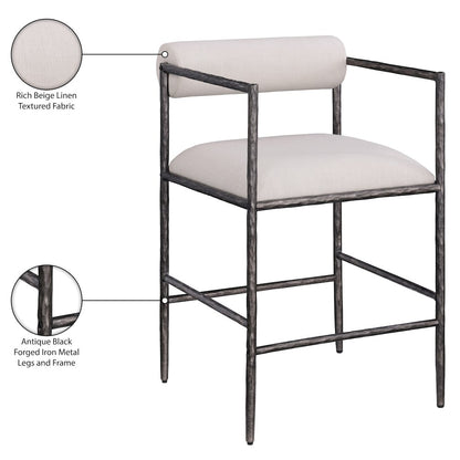 Axis Beige Linen Textured Fabric Upholstered Counter Stool, Set of 2