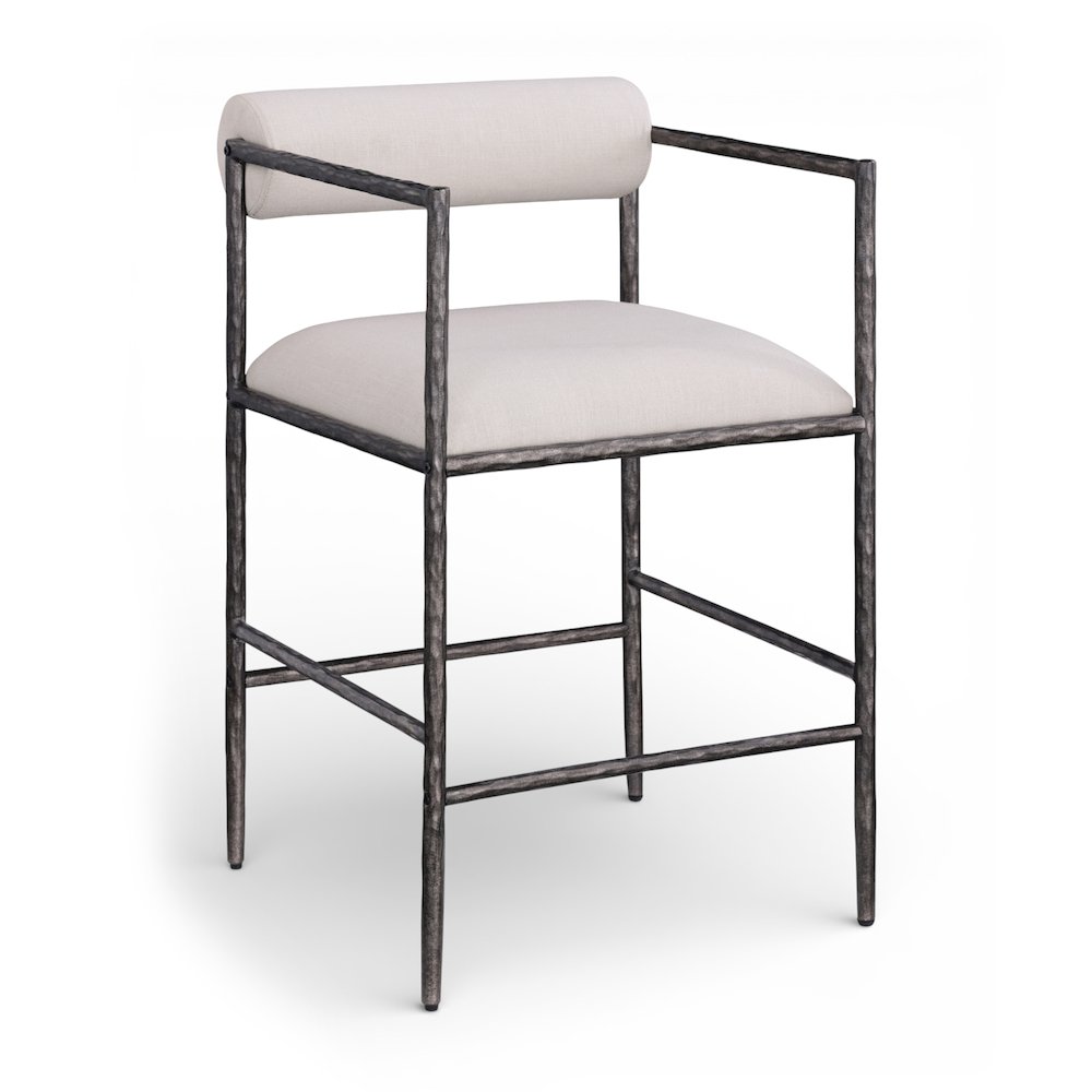 Axis Beige Linen Textured Fabric Upholstered Counter Stool, Set of 2
