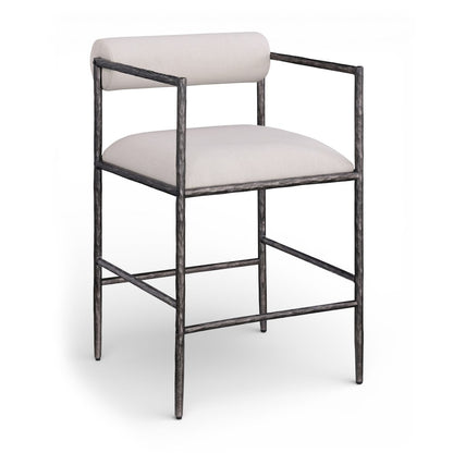 Axis Beige Linen Textured Fabric Upholstered Counter Stool, Set of 2