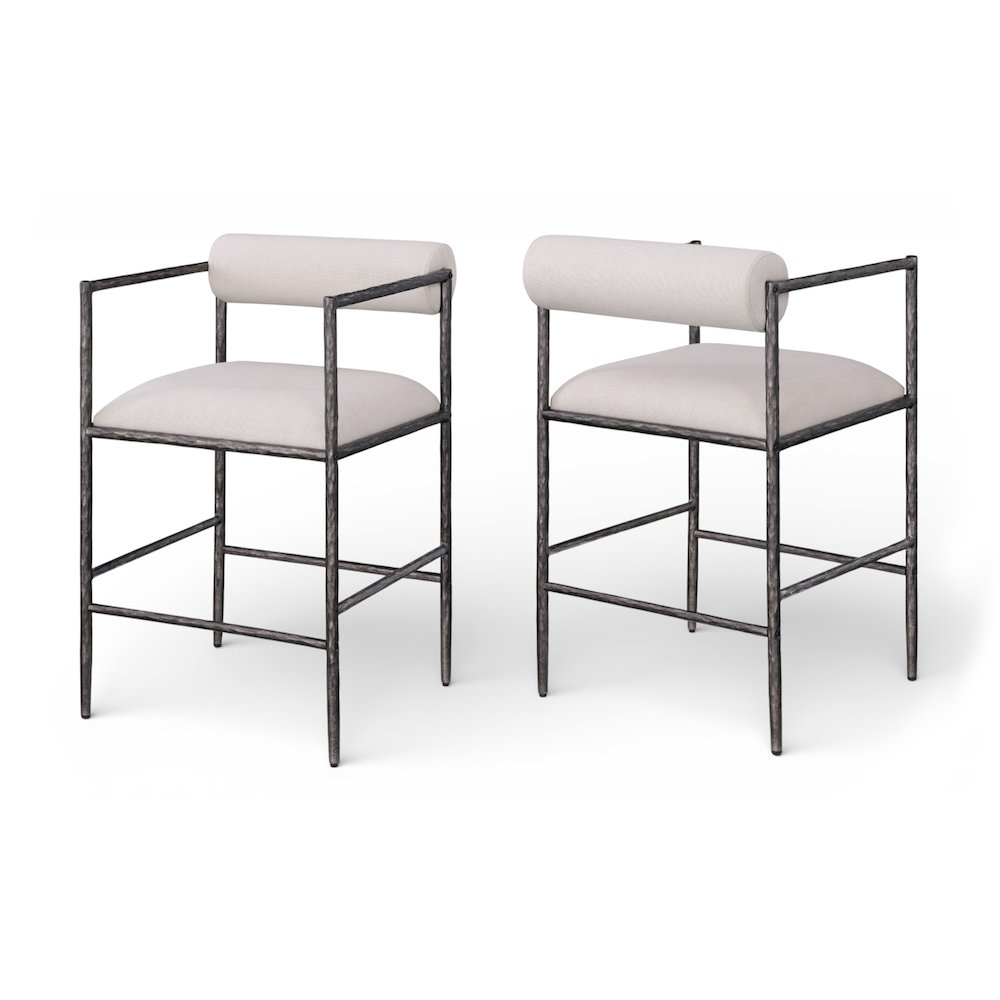 Axis Beige Linen Textured Fabric Upholstered Counter Stool, Set of 2
