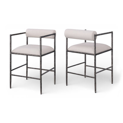Axis Beige Linen Textured Fabric Upholstered Counter Stool, Set of 2