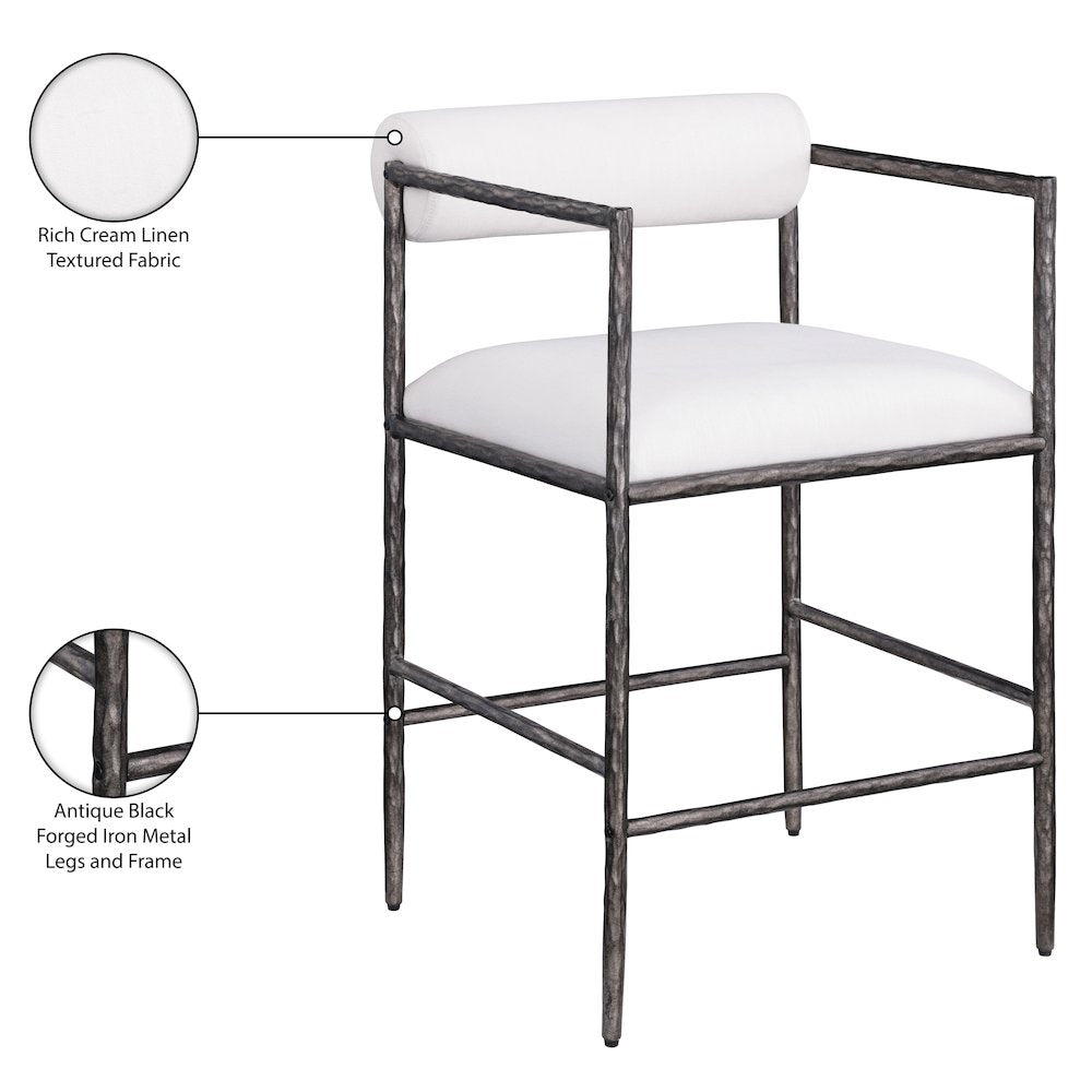 Axis Cream Linen Textured Fabric Upholstered Counter Stool, Set of 2