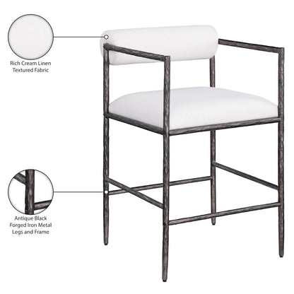Axis Cream Linen Textured Fabric Upholstered Counter Stool, Set of 2