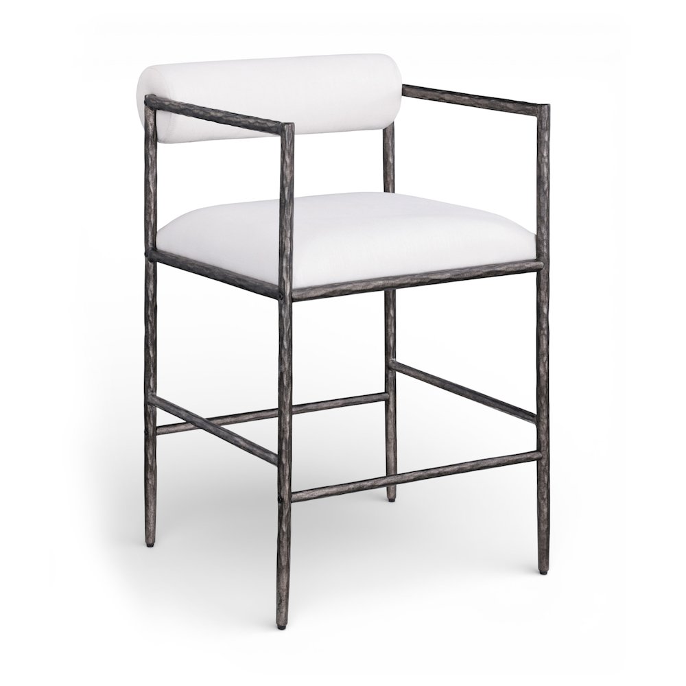 Axis Cream Linen Textured Fabric Upholstered Counter Stool, Set of 2