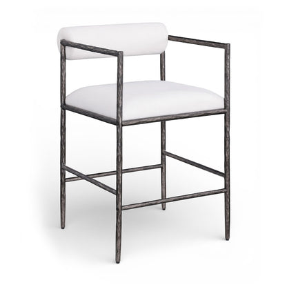 Axis Cream Linen Textured Fabric Upholstered Counter Stool, Set of 2