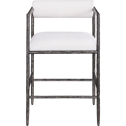 Axis Cream Linen Textured Fabric Upholstered Counter Stool, Set of 2